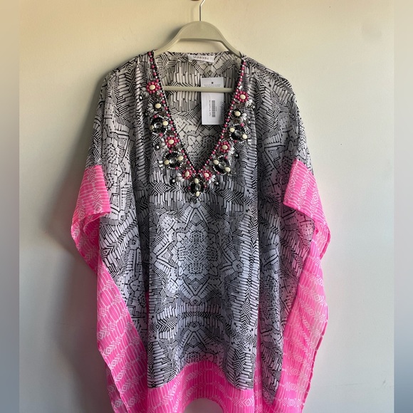 YUMI KIM|| Bejeweled kaftan coverup with a Aztec design detail Size X/S - Picture 2 of 10